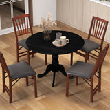 Wooden Dining Table with Round Tabletop and Curved Trestle Legs-Black