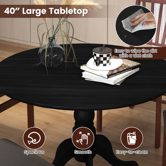 Wooden Dining Table with Round Tabletop and Curved Trestle Legs-Black