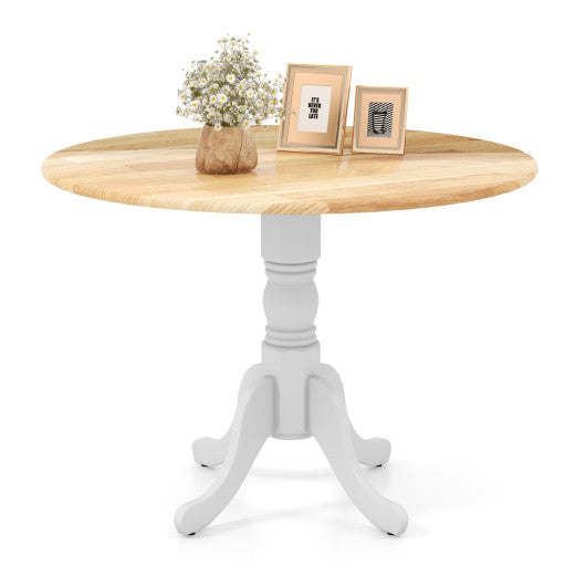 Wooden Dining Table with Round Tabletop and Curved Trestle Legs-Natural & White