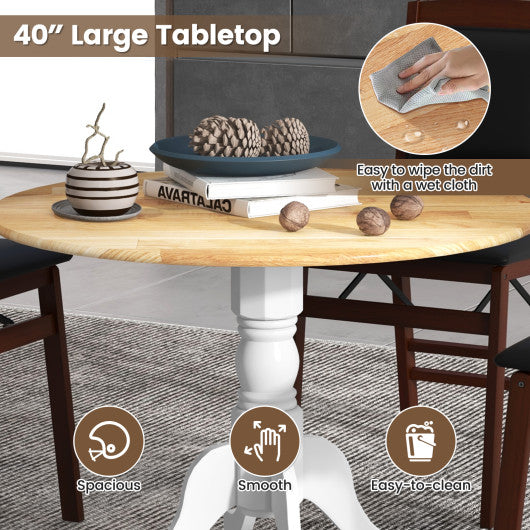 Wooden Dining Table with Round Tabletop and Curved Trestle Legs-Natural & White