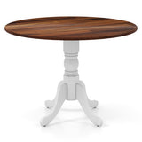 Wooden Dining Table with Round Tabletop and Curved Trestle Legs-Walnut & White