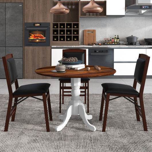 Wooden Dining Table with Round Tabletop and Curved Trestle Legs-Walnut & White