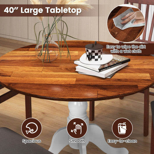 Wooden Dining Table with Round Tabletop and Curved Trestle Legs-Walnut & White