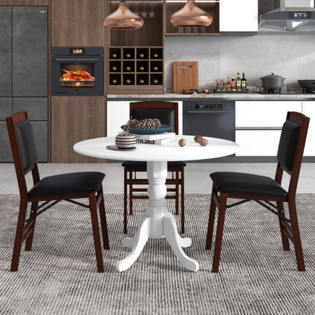 Wooden Dining Table with Round Tabletop and Curved Trestle Legs-White