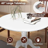 Wooden Dining Table with Round Tabletop and Curved Trestle Legs-White