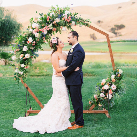 Wooden Wedding Arch Solid Wood Arbor Backdrop Stand for Wedding Ceremony-Heptagon