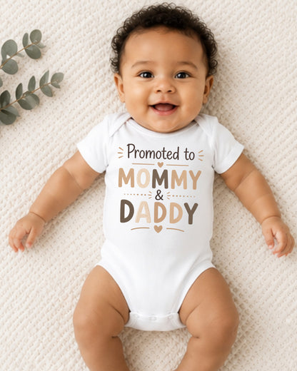 Promoted to Mommy and Daddy - Baby Announcement Bodysuit