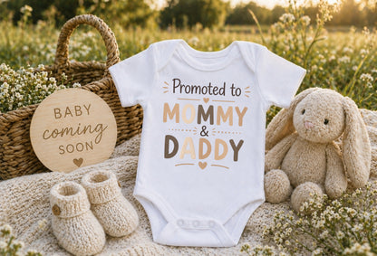 Promoted to Mommy and Daddy - Baby Announcement Bodysuit