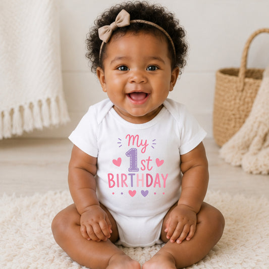 My 1st Birthday Pink I - First Birthday Bodysuit