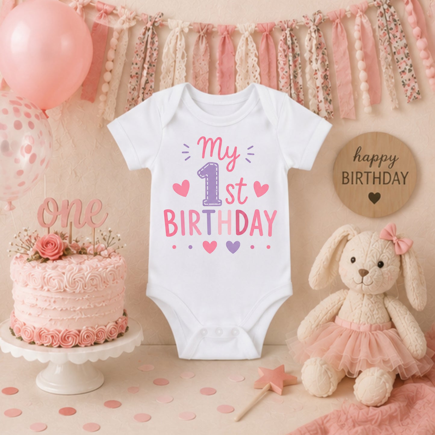 My 1st Birthday Pink I - First Birthday Bodysuit
