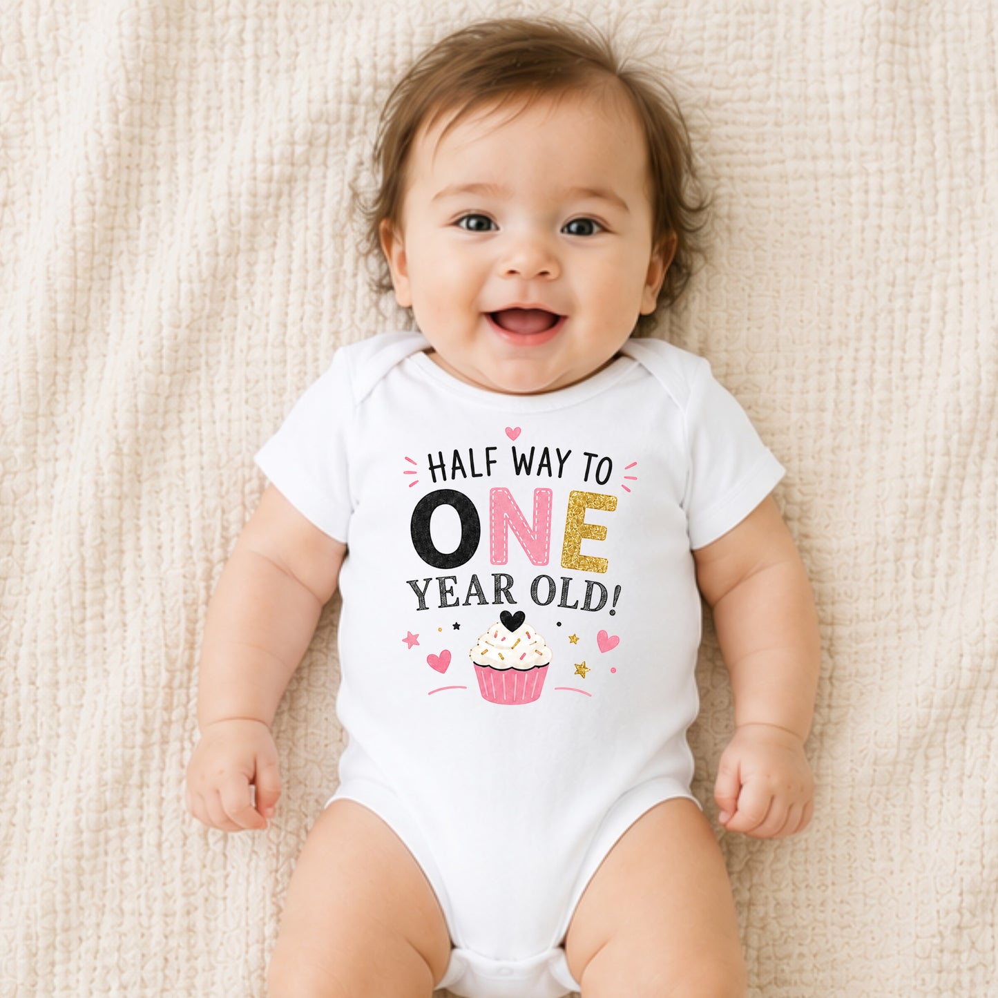 Halfway To One Year Old (Pink) - Half Birthday Bodysuit