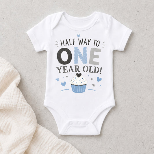Halfway To One Year Old Blue - Half Birthday Bodysuit