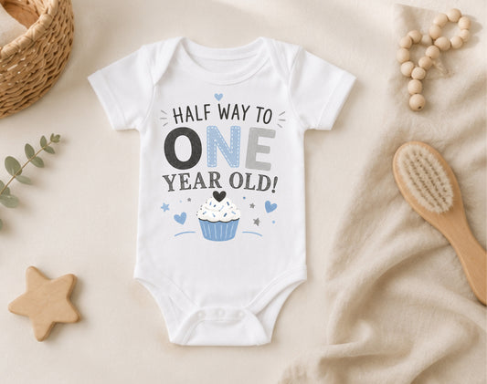 Halfway To One Year Old Blue - Half Birthday Bodysuit