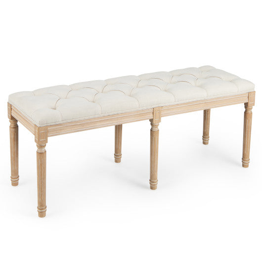 French Vintage Entryway Bench 47" Upholstered Dining Bench-Beige