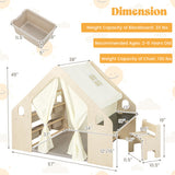 6-in-1 Kids Play Tent Playhouse with Blackboard 6 Storage Bins and Floor Cushion-Beige