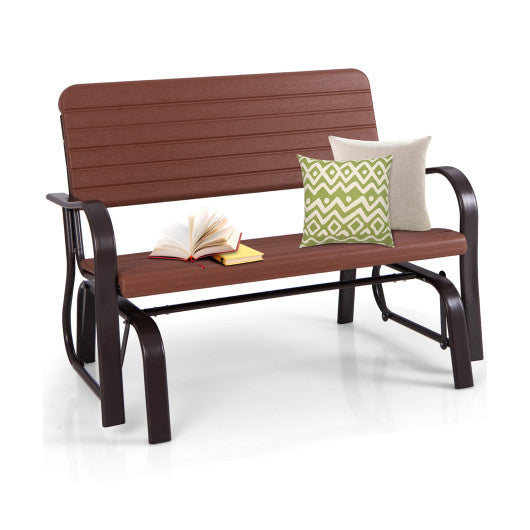 2-Seat Porch Glider with HDPE Back Seat and Steel Frame-Brown