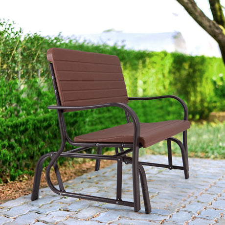 2-Seat Porch Glider with HDPE Back Seat and Steel Frame-Brown