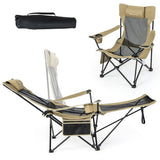 Camping Lounge Chair with Detachable Footrest Adjustable Backrest-Khaki