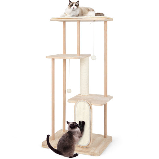 Wooden Multi-level Modern Cat Tower with Scratching Board and Post-50 inches