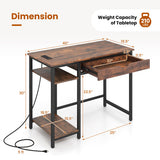 Computer Desk with Charging Station and Drawer & Adjustable Shelf-Rustic Brown