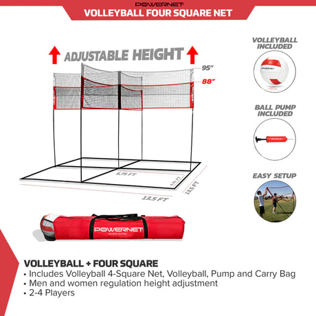 PowerNet Volleyball Four Square Standalone Net with Adjustable Frame (1183F)