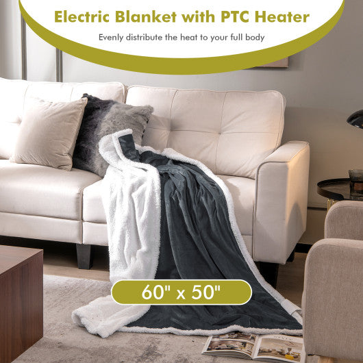 Heated Electric Blanket Throw with 10 Heat Levels-Gray