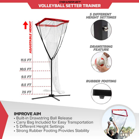 PowerNet Volleyball Setter Trainer Net with Easy Setup to Train Anywhere (1145)