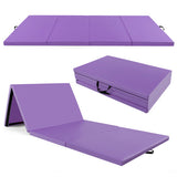 4-Panel PU Leather Folding Exercise Mat with Carrying Handles-Purple