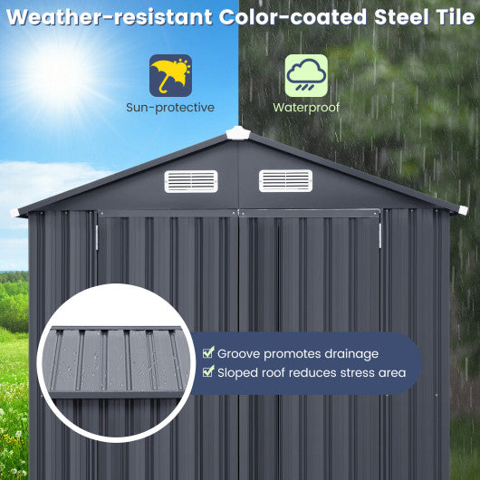 6 x 4/10 x 8 Feet Outdoor Galvanized Steel Storage Shed without Floor Base-6 x 4 ft