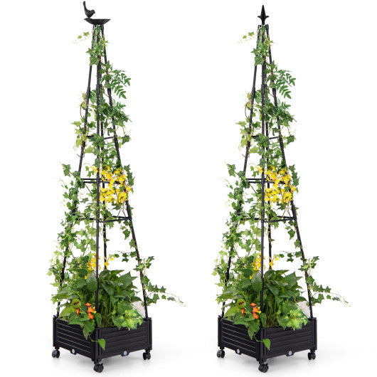 Garden Obelisk Trellis with Self-Drainage System for Climbing Plants-Black