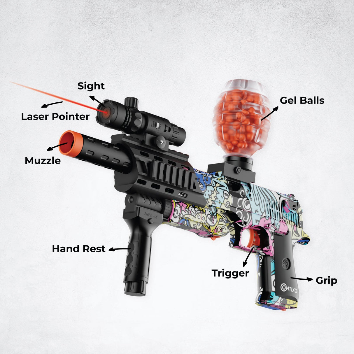 Contixo GB1 Graffiti Automatic Gel Ball Blaster with 30,000 Gel Beads by Contixo