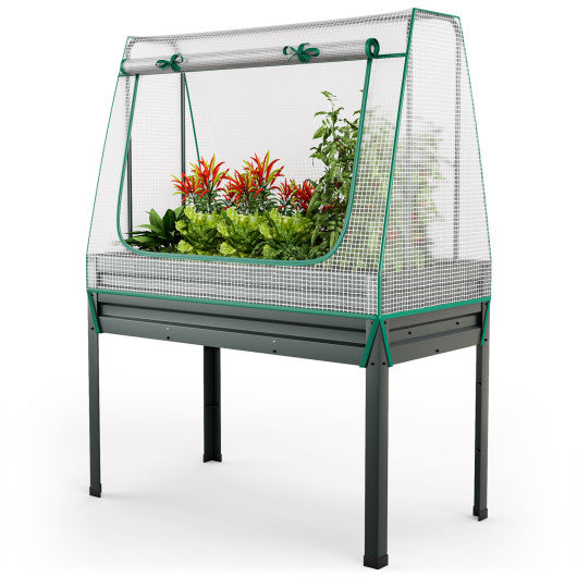 3-in-1 Raised Garden Bed with Greenhouse Cover and Trellis-Grey