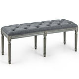 French Vintage Entryway Bench 47" Upholstered Dining Bench-Gray