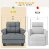 Mid-century Modern Accent Armchair Tufted Linen Club Chair-Gray