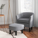 Barrel Club Chair with Ottoman Set Linen Fabric Accent Chair with Footrest-Gray