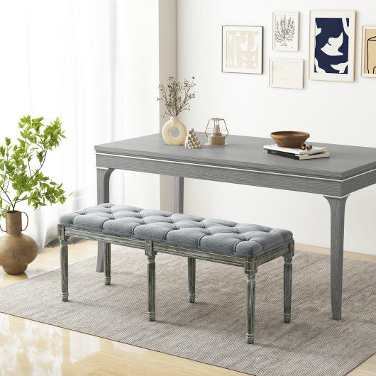 French Vintage Entryway Bench 47" Upholstered Dining Bench-Gray