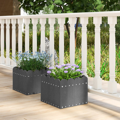 2 Pack Square Planter Box with Drainage Gaps for for Front Porch Garden Balcony-Gray