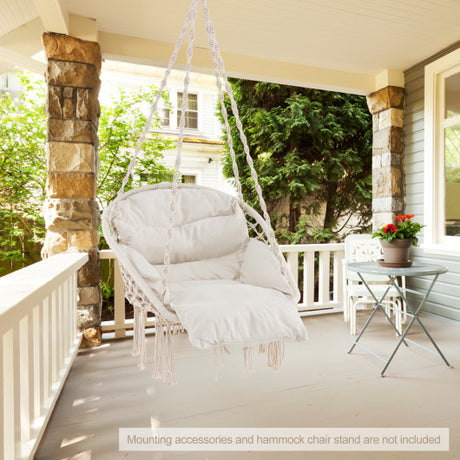 Hammock Chair with Thick Cushion & Macrame Holds up to 330 LBS-Beige