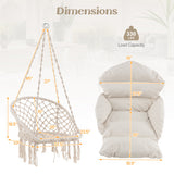 Hammock Chair with Thick Cushion & Macrame Holds up to 330 LBS-Beige