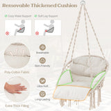 Hammock Chair with Thick Cushion & Macrame Holds up to 330 LBS-Beige