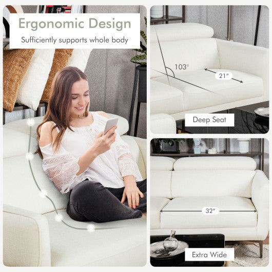 Modern Couched Sofa set with Adjustable Headrest-White