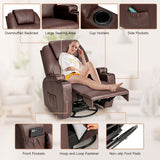 360-Degree Swivel Massage Recliner Chair with Remote Control for Home-Brown
