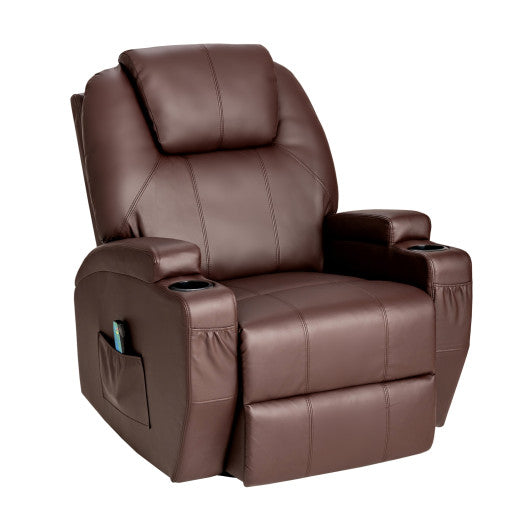 360-Degree Swivel Massage Recliner Chair with Remote Control for Home-Brown
