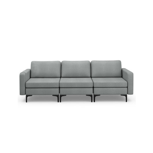 Convertible Leather Sofa Couch with Magazine Pockets 3-Seat with 2 USB Port-Dark Gray