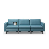 Convertible Leather Sofa Couch with Magazine Pockets 3-Seat with 2 USB Port-Blue