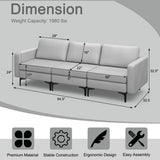 Convertible Leather Sofa Couch with Magazine Pockets 3-Seat with 2 USB Port-Light Gray