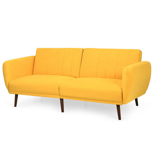 Convertible Futon Sofa Bed Adjustable Couch Sleeper with Wood Legs-Yellow