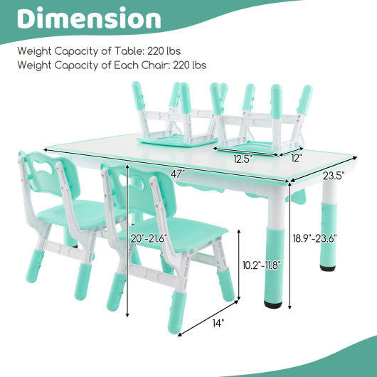 Kids Table and Chairs Set for 4 with Graffiti Desktop-Green