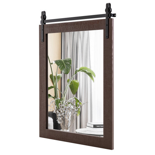 30 x 22 Inch Wall Mount Mirror with Wood Frame-Walnut