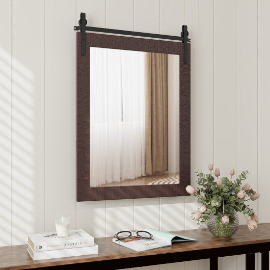 30 x 22 Inch Wall Mount Mirror with Wood Frame-Walnut